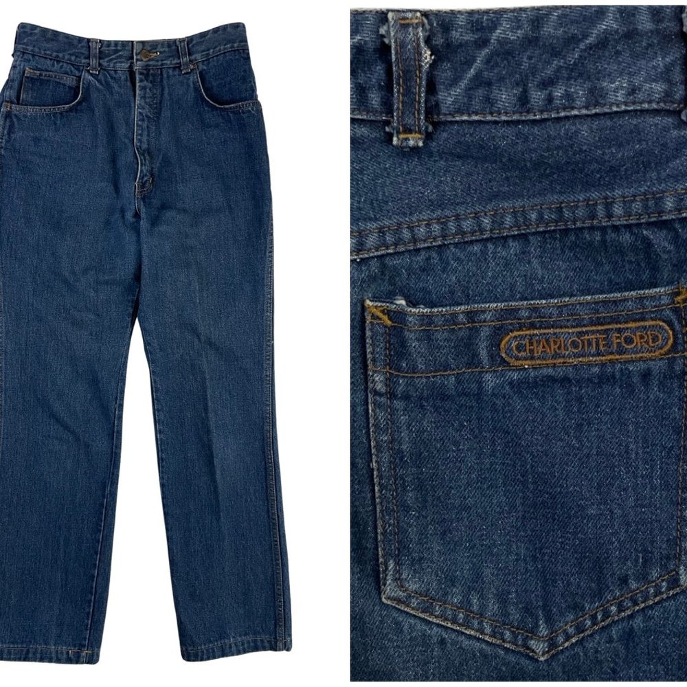 Vintage High Waist Jeans Charlotte Ford 28 inch Waist Straight Leg Womens Small
